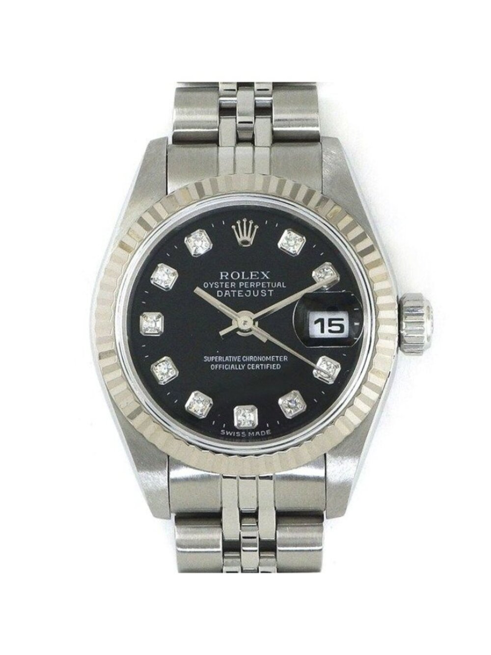 Rolex Datejust P Number 10 Points Diamond Index Black Dial Full Ted Bezel